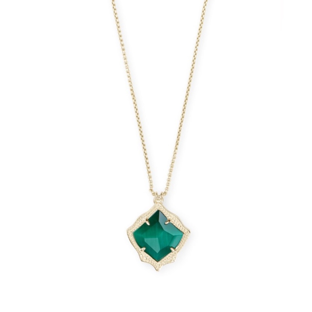 Kendra Scott Kacey Gold Long Pendant Necklace in Emerald Cat's Eye